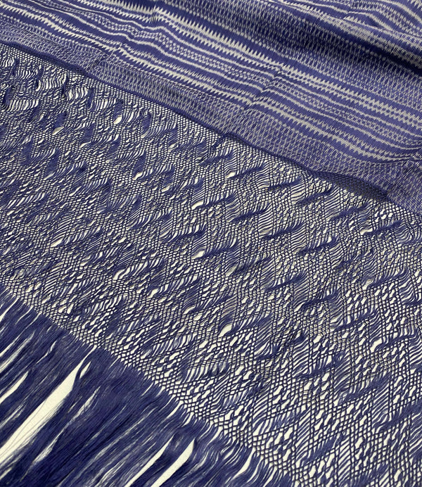 Traditional Tenancingo Rebozo Hand Woven In Loom in Egyptian Cotton Shawl - Blue