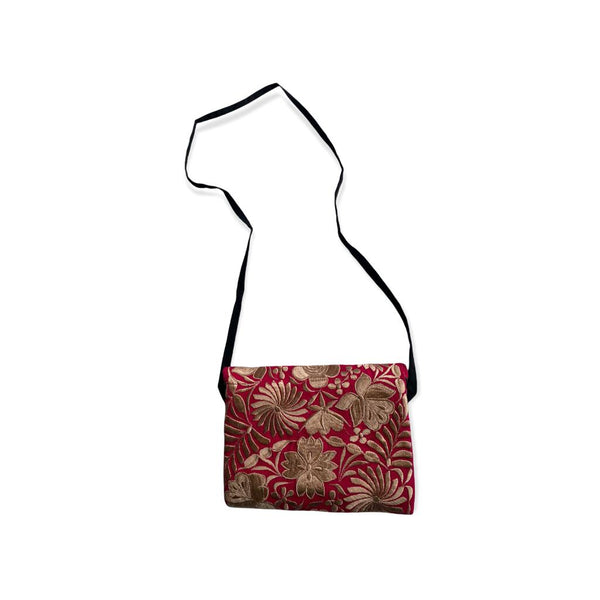 Hand Embroidered Anette Clutch in Burgundy and Ecru