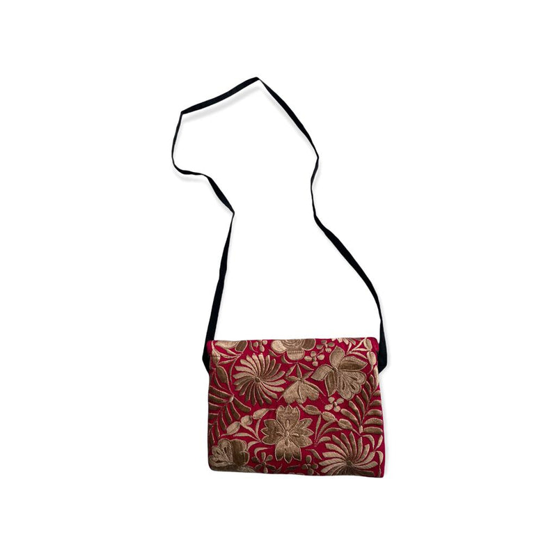 Hand Embroidered Anette Clutch in Burgundy and Ecru