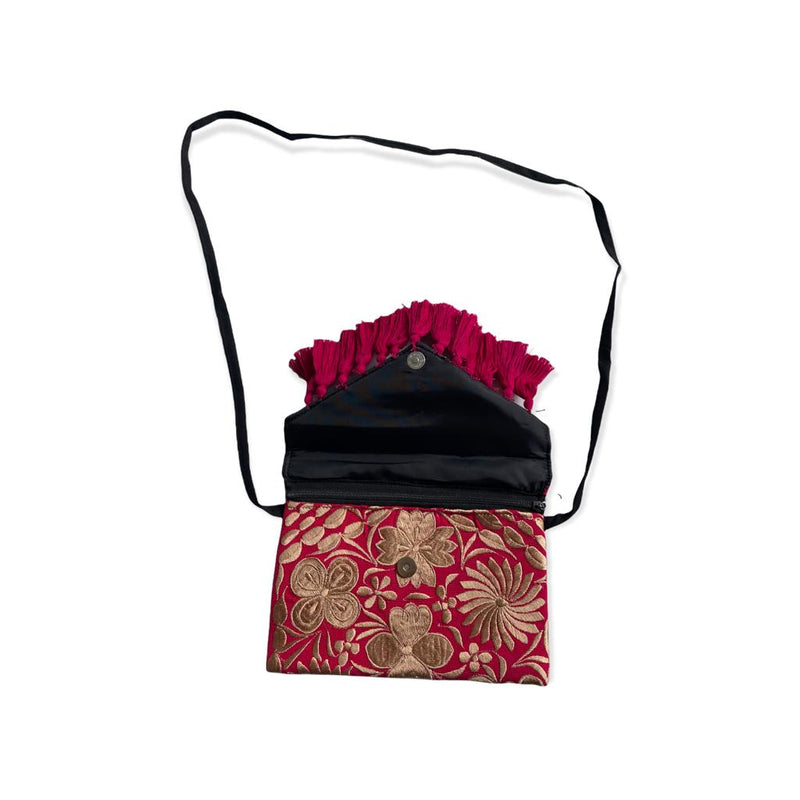 Hand Embroidered Anette Clutch in Burgundy and Ecru