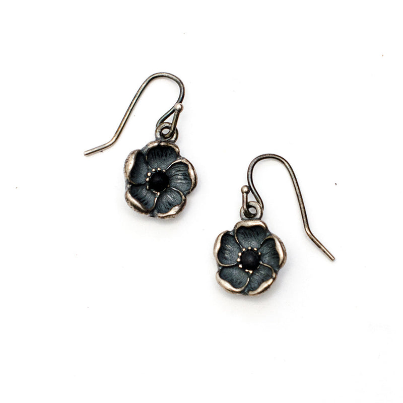 Silver and Black Clay Flower Earrings
