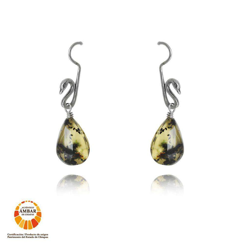 Amber Swan Earrings in Sterling Silver and Amber