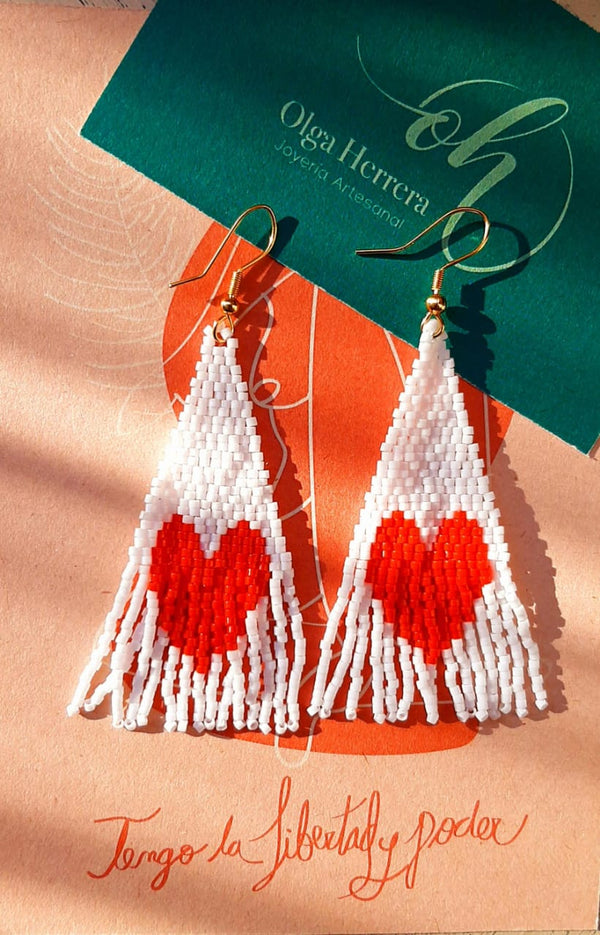 Handmade White Heart Earrings
