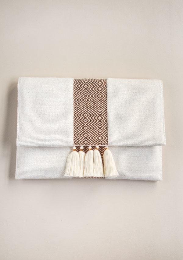 Hand Woven White and Copper Clutch