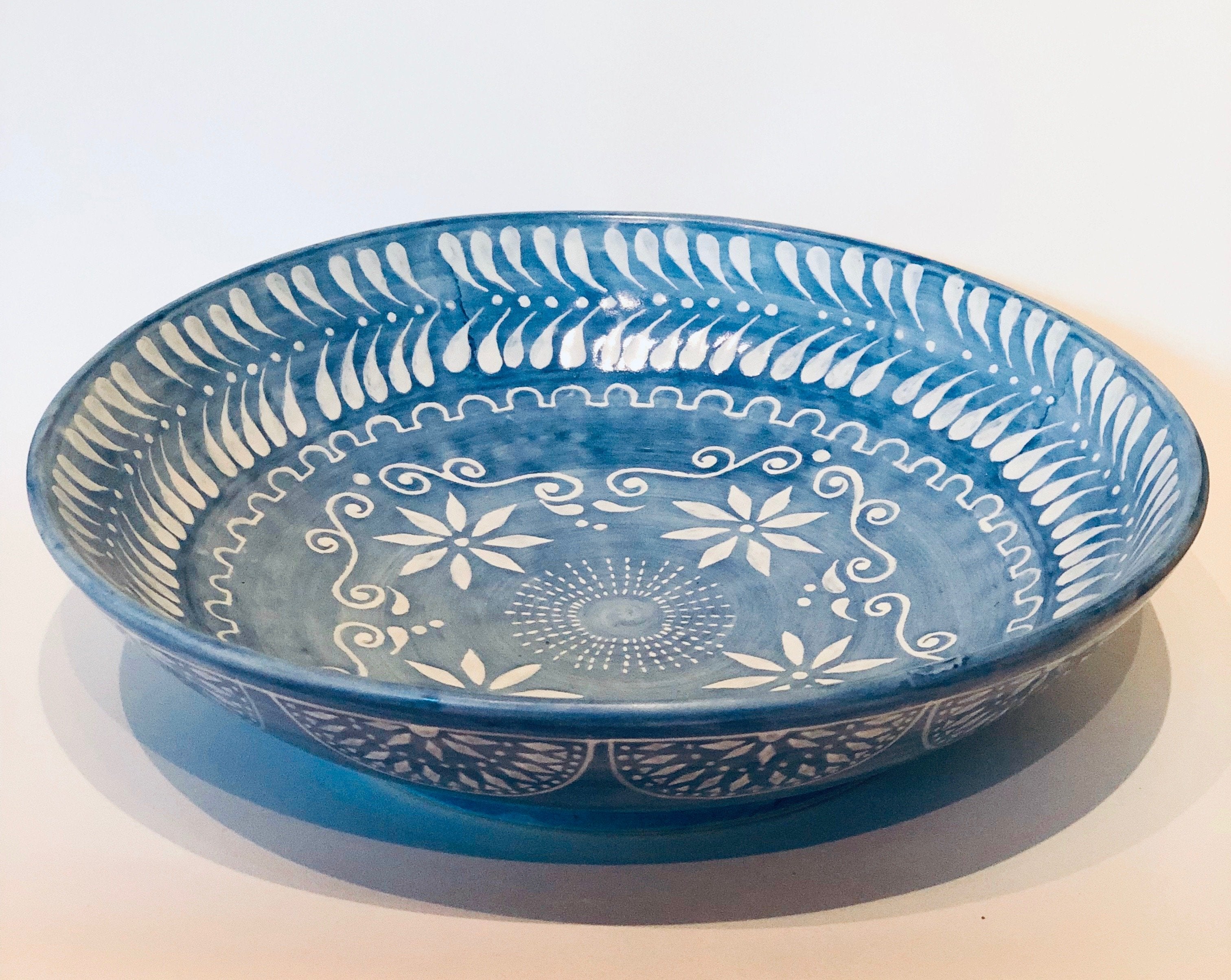Hand Painted Stoneware Blue Coco Large Bowl