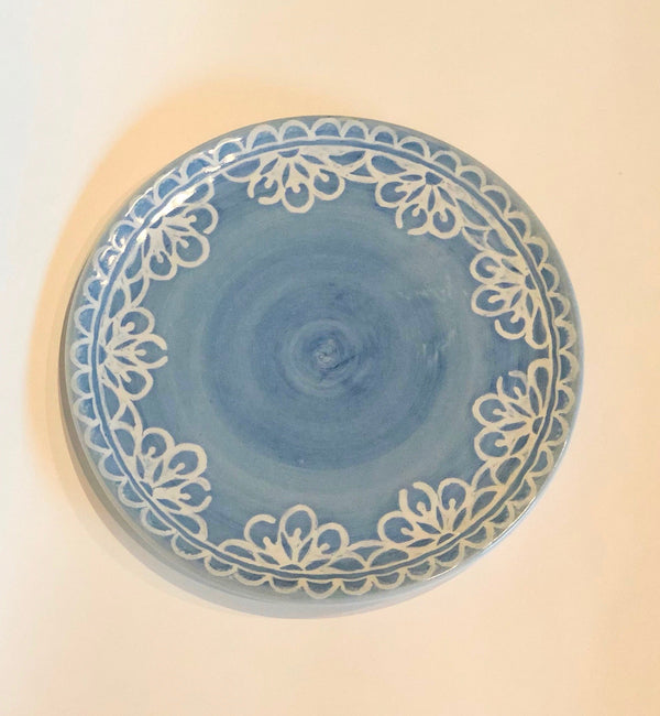 Hand Painted Stoneware Blue Coco Bread Plate