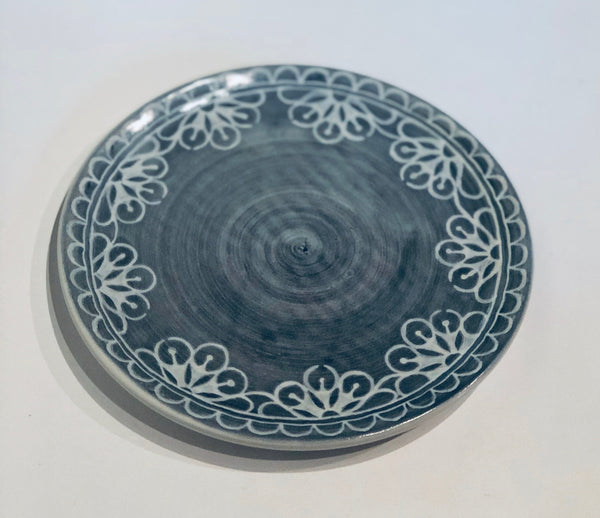 Hand Painted Stoneware Gray Coco Bread Plate