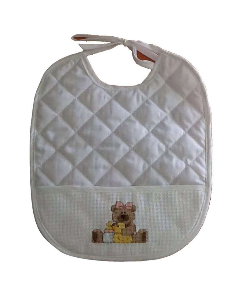 Bear Baby Bib Embroidered in Cross Stitch (Set of 2)