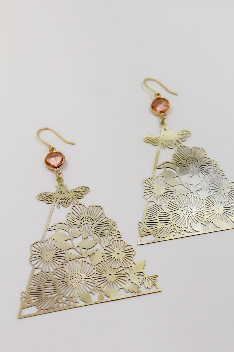 Bees in the Garden Peach Statement Earrings