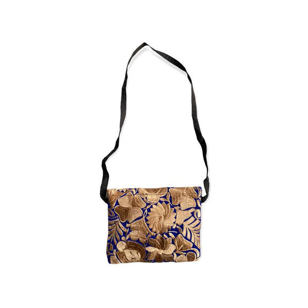Hand Embroidered Berenice Clutch in Navy Blue and Ecru
