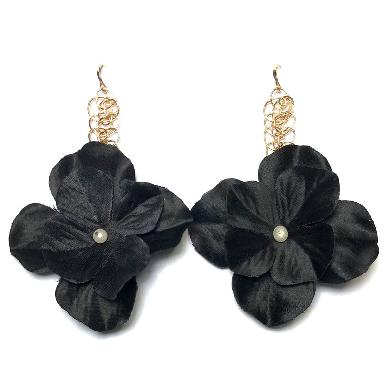 Handmade Designer Elizabeth Black Floral Drop Earrings - Shop Just
