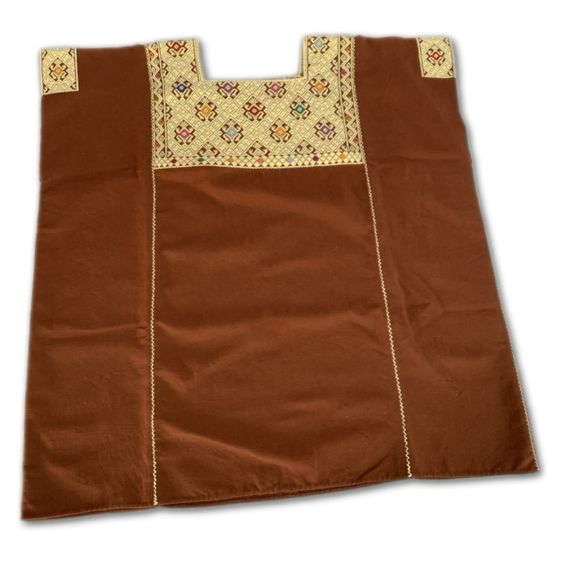 Brown Cotton Blouse with Brocade