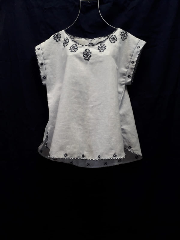 Round-Neck White Blouse with Collar Designs