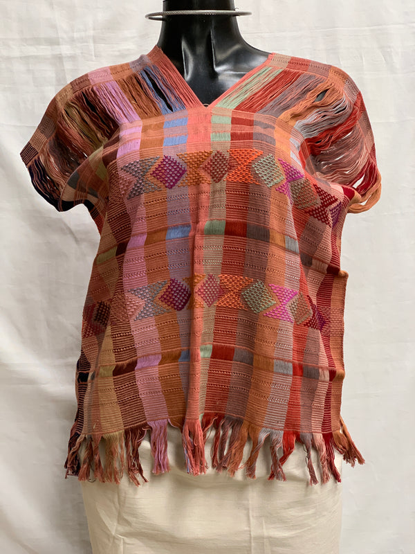 Multicolored Fringed Blouse with Brocade