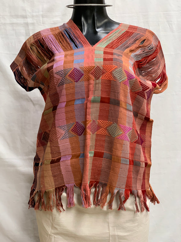 Multicolored Fringed Blouse with Brocade