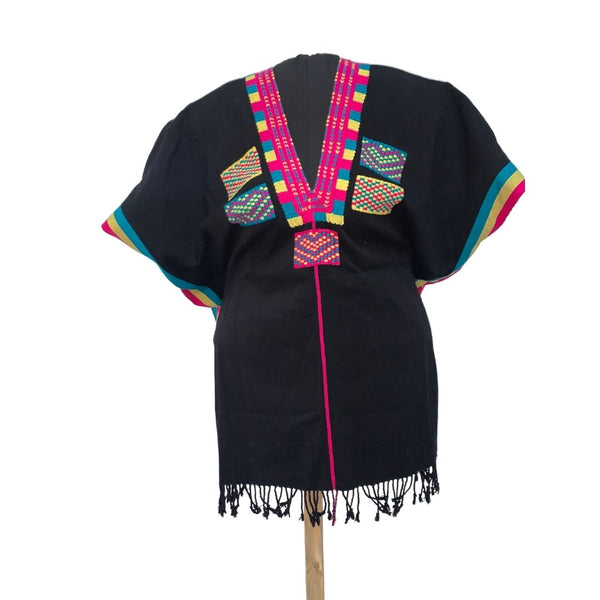 Black Blouse with Multicolored Embroidery