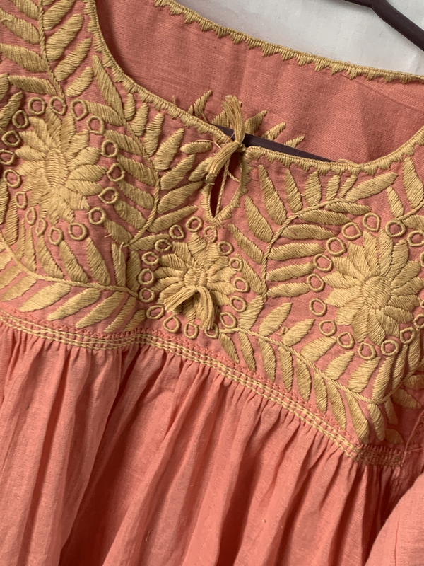 Pink Blouse with Embroidered Flower Designs