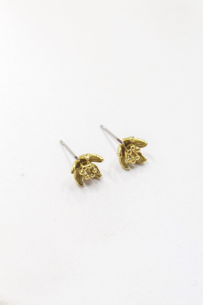 Brass Water Lily Stud Earrings