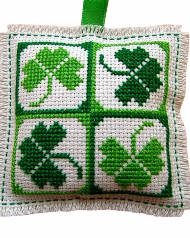 Clover Pillow Embroidered in Cross Stitch (Set of 2)
