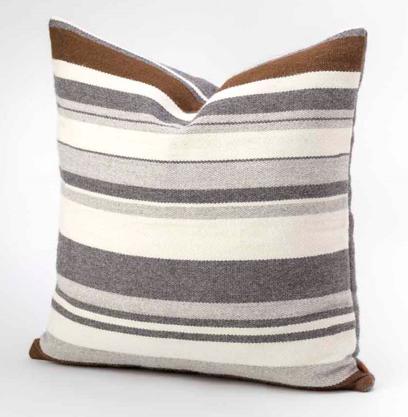 Alpaca Brown Pillow Cover Hand-Woven in a Treadle Loom in Ivory, Brown and Gray