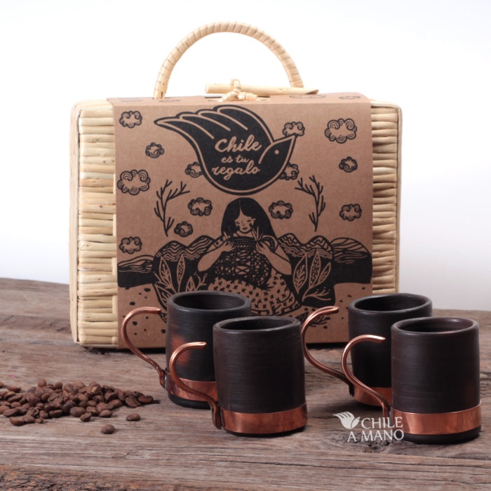 Set of Four Copper Espresso Coffee Cups in Clay and Copper