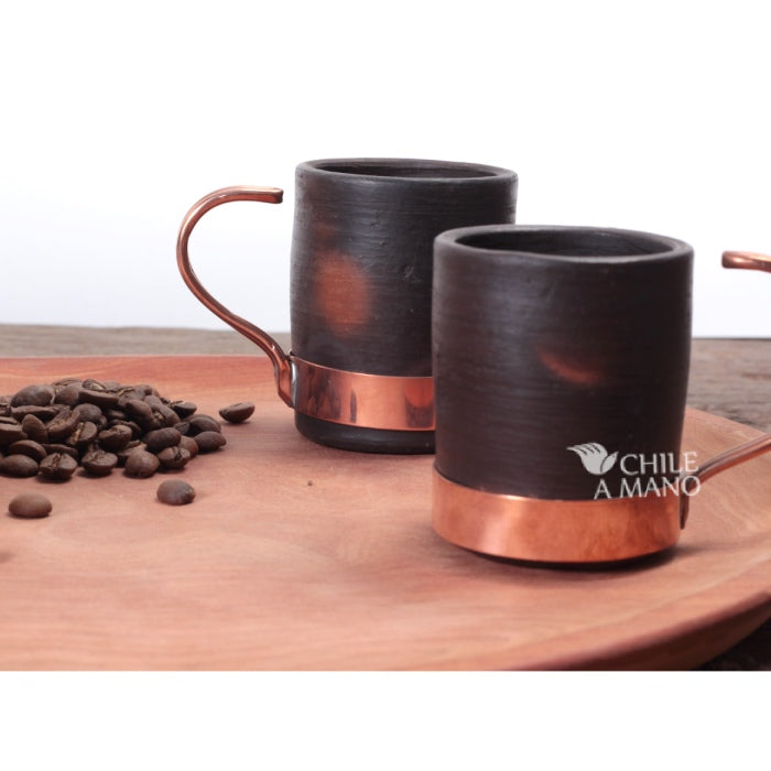 Set of Four Copper Espresso Coffee Cups in Clay and Copper