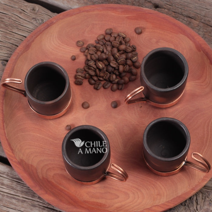 Set of Four Copper Espresso Coffee Cups in Clay and Copper