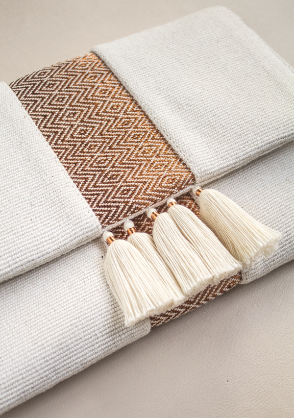 Hand Woven White and Copper Clutch
