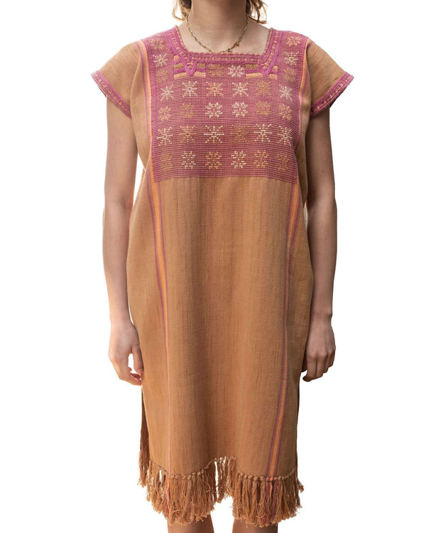 Brown & Gold, with Purple and Orange Dress Hand-Woven in Loom