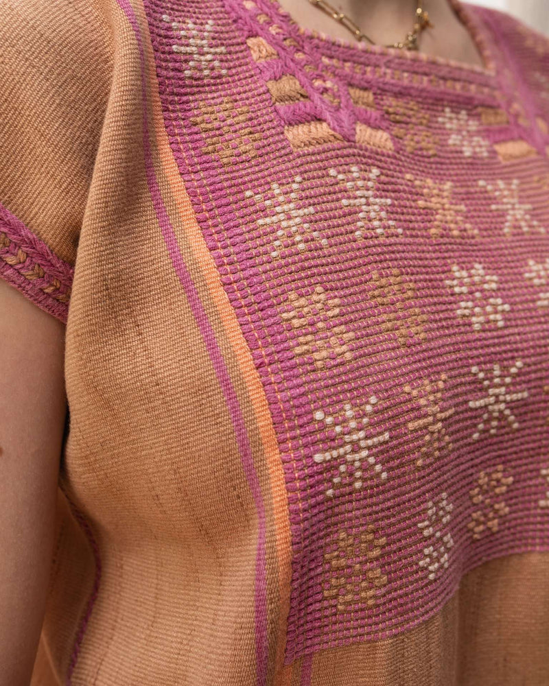 Brown & Gold, with Purple and Orange Dress Hand-Woven in Loom