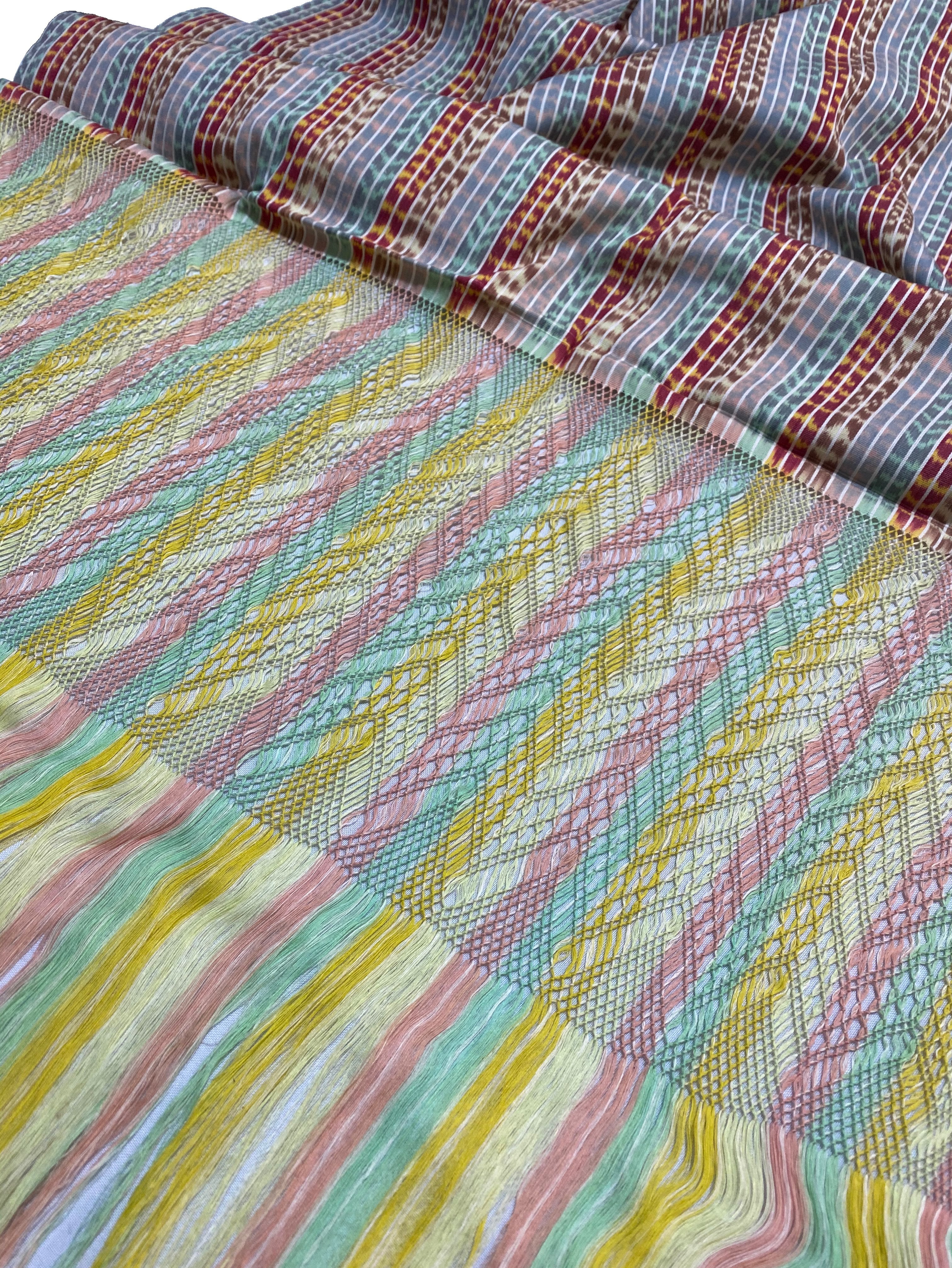 Traditional Tenancingo Rebozo Hand Woven In Loom in Egyptian Cotton Shawl - Multicolor