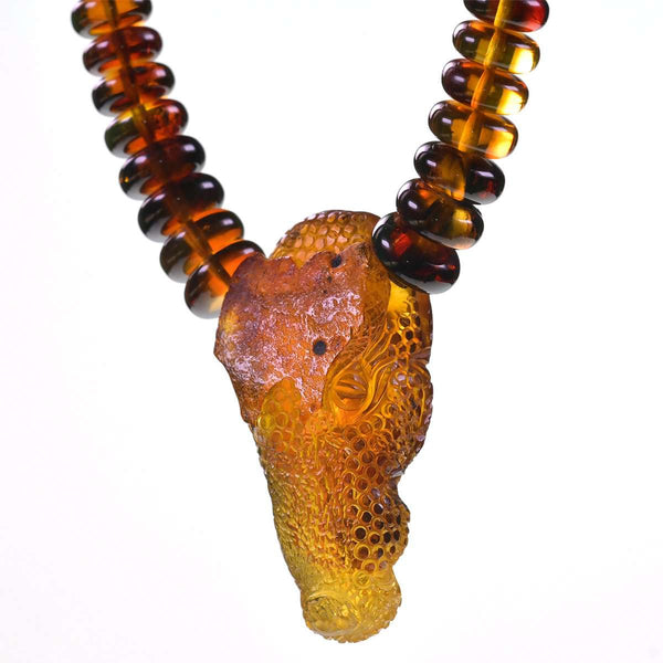 Crocodile Hand Carved Amber Necklace