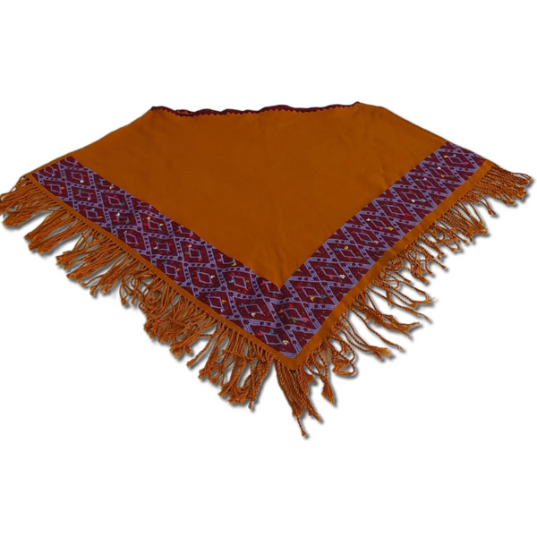 Mustard Fringed Scarf with Rhombus Pattern