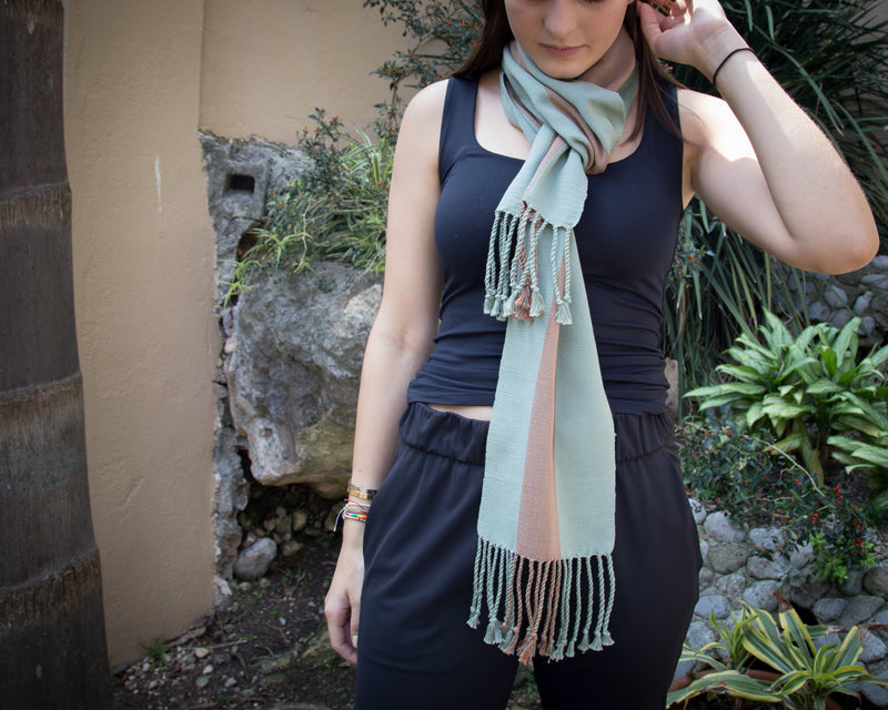 Blue and Brown Scarf Hand-Woven in Loom