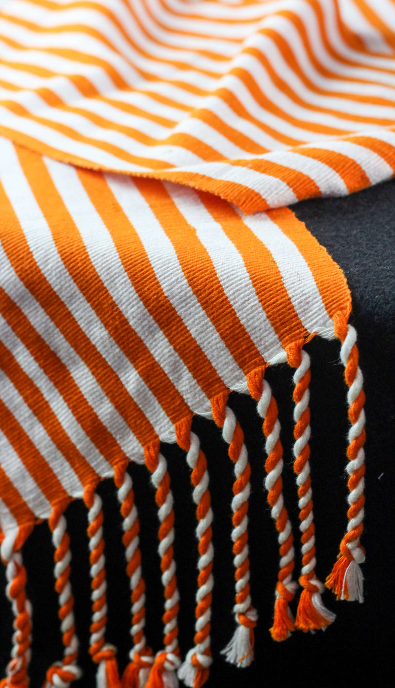 Orange & White Scarf Hand-Woven in Loom