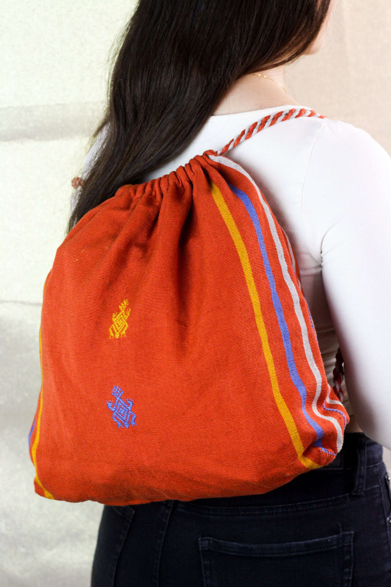 Orange, Blue & Mustard Bag Hand-Woven in Loom