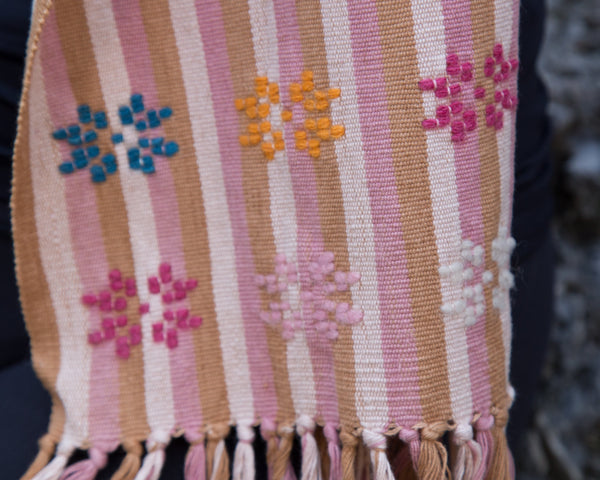 Brown, Golden, Beige & Pink Scarf Hand-Woven in Loom