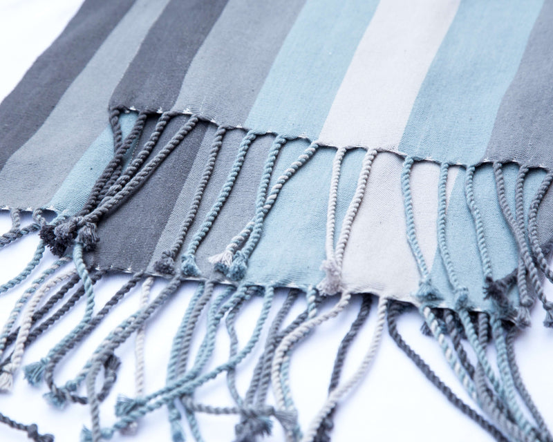 Light grey, Dark Grey, Light Brown & Blue Shawl Hand-Woven in Loom