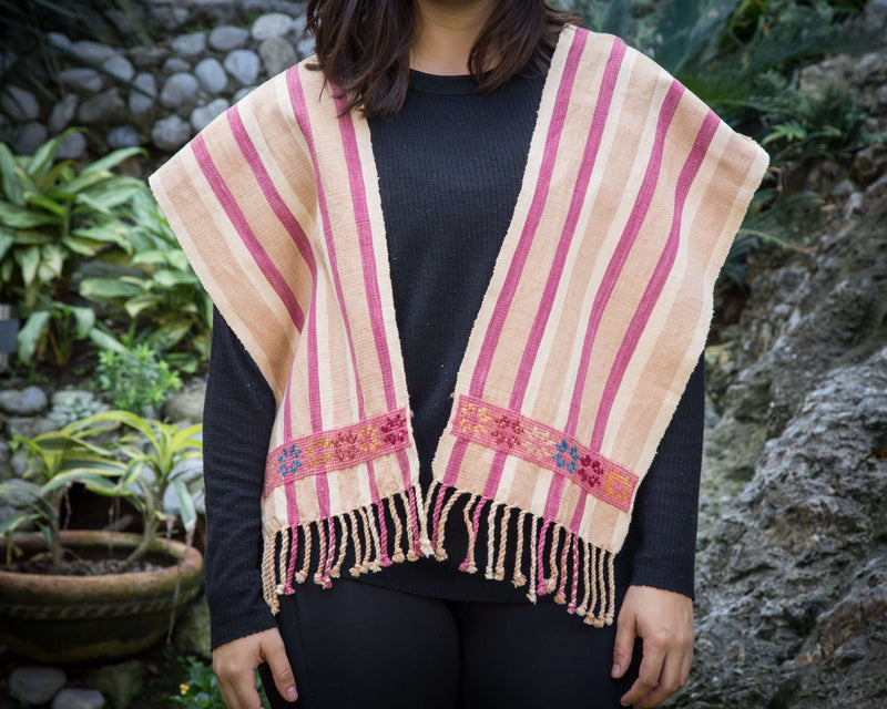 Light Brown, Beige & Wine Scarf Hand-Woven in Loom