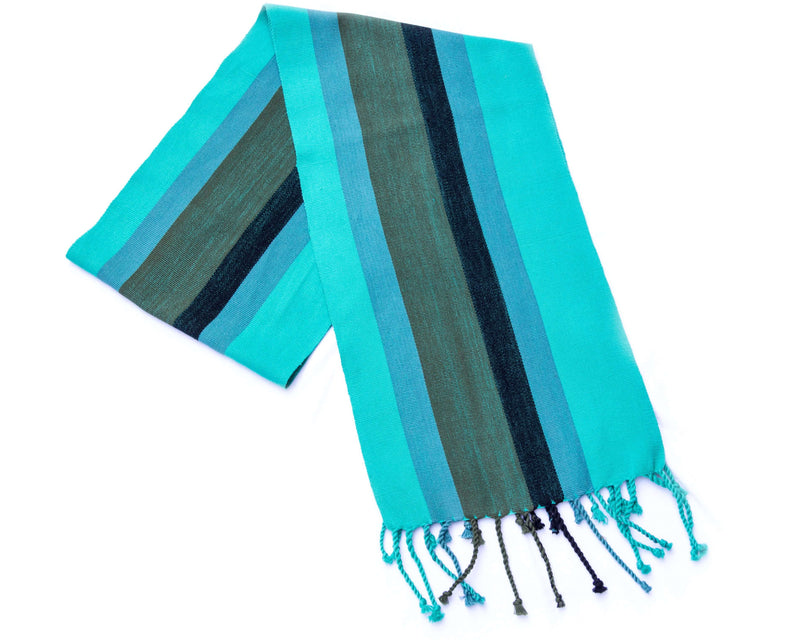 Green & Blue Scarf Hand-Woven in Loom