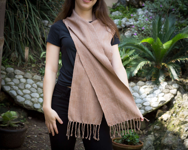 Orange & Beige Scarf Hand-Woven in Loom