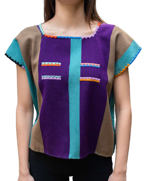 Purple, Blue, & Grey Blouse Hand-Woven in Loom