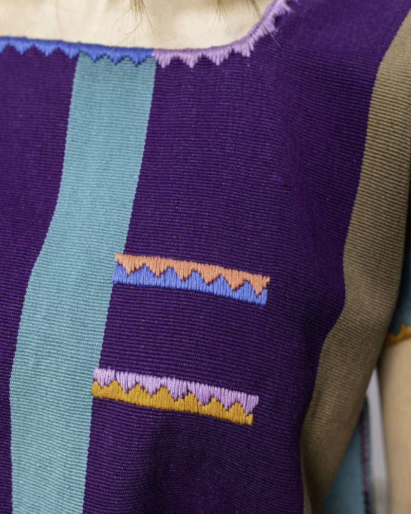 Purple, Blue, & Grey Blouse Hand-Woven in Loom