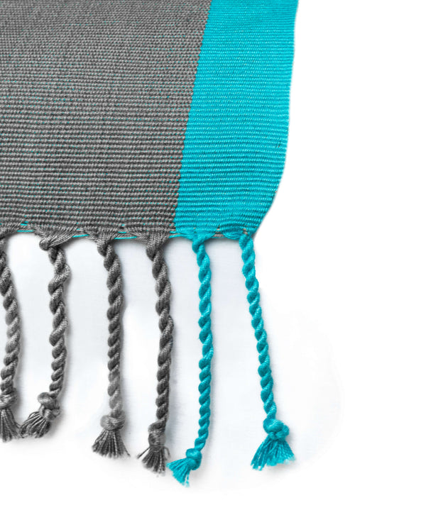 Light Blue, Green, Grey & Purple Table Runner Hand-Woven in Loom