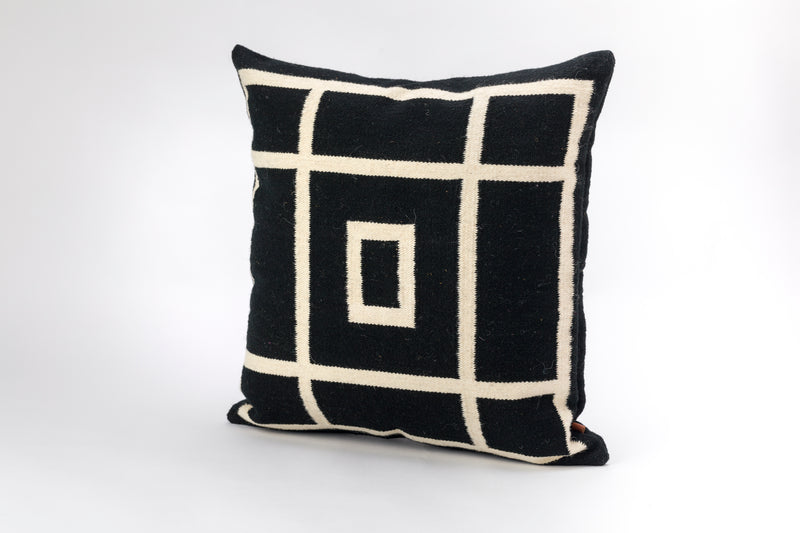 Wool Snow Pillow Cover Hand-Woven in a Treadle in Ivory and Black