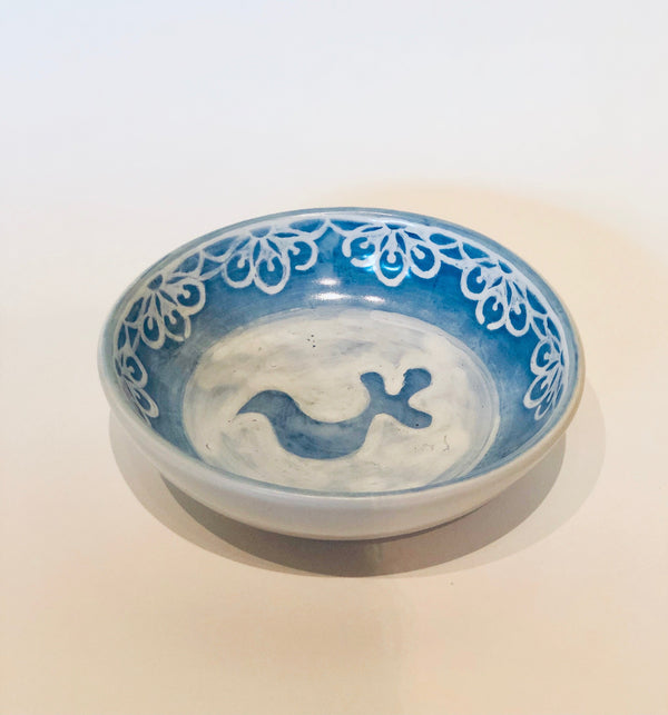 Hand Painted Stoneware Blue Coco Dessert Bowl