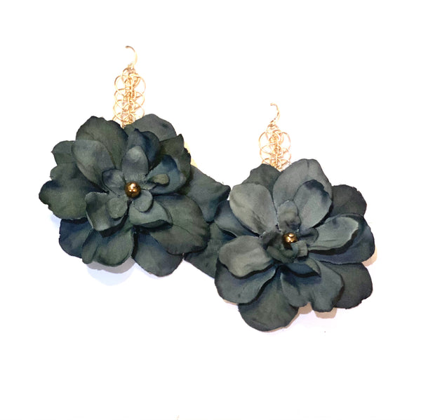 Handmade Designer Elizabeth Denim Floral Drop Earrings - Shop Just