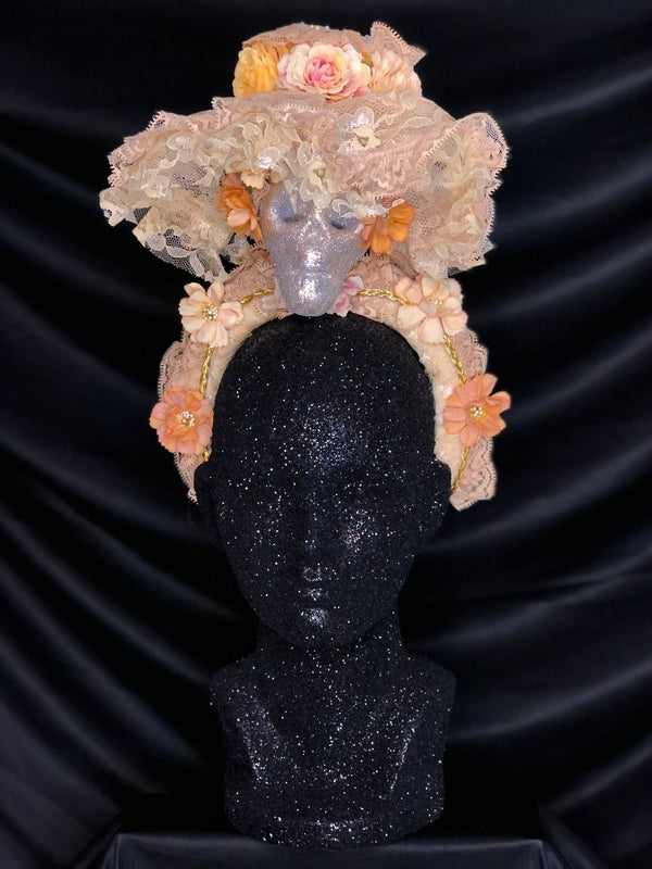 Traditional Catrina Headband in Salmon with Silver Skull