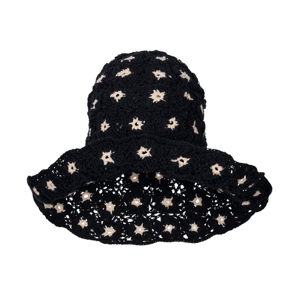 Flora Crochet Hat, in Black