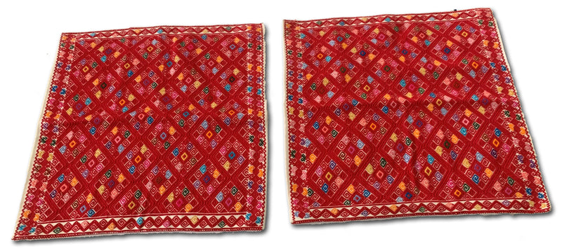 Brocade Red Cotton Pillow Cover Set of Two